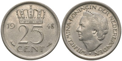 Нидерланды 25 центов 1948 год
