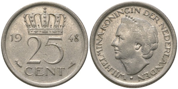 Нидерланды 25 центов 1948 год
