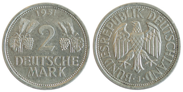 Германия, 2 марки 1951J год, XF №13