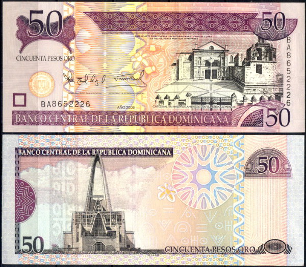 Доминикана 50 песо 2006-2008 (UNC Pick 176)