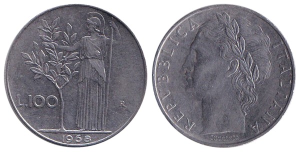 Италия, 100 лир 1968 год