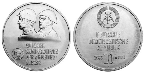 ГДР, 10 марок 1983 год, 30 лет рабочей дружины ГДР