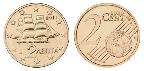 Греция, 2 цента 2011 (UNC, медь)