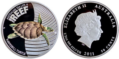 Австралия, 50 центов 2011 год, Черепаха Бисса, ПРУФ