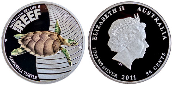Австралия, 50 центов 2011 год, Черепаха Бисса, ПРУФ