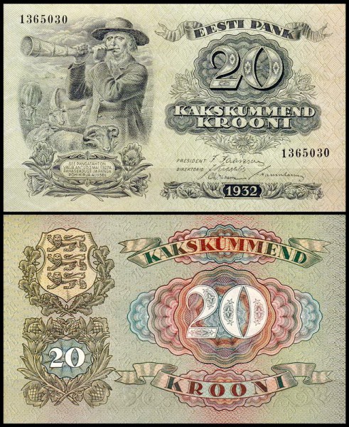 Эстония 20 крон 1932 (UNC Pick 64)
