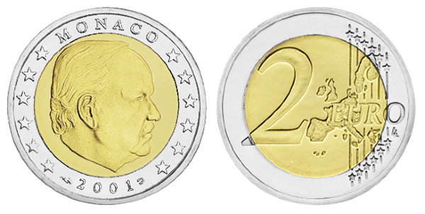Монако, 2 евро 2001 (UNC, биметалл)