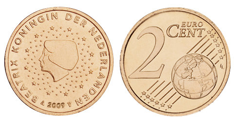 Нидерланды, 2 цента 2009 (UNC, медь)