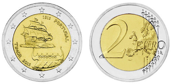 Португалия, 2 евро 2015 (UNC) 500-летие открытия Португальского Тимора