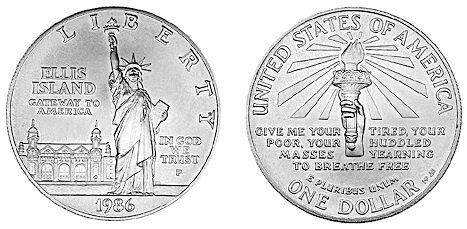 США, 1 доллар 1986 год, Музей иммиграции на острове Эллис