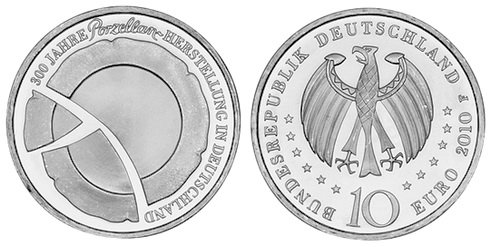 Германия, 10 евро 2010 F (UNC) 300-летие производства фарфора в Германии