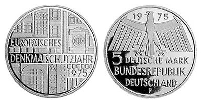 Германия, 5 марок 1975 год, Год охраны памятников, ПРУФ