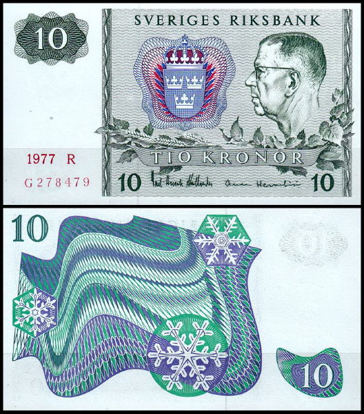 Швеция 10 крон 1977 (UNC Pick 52d)