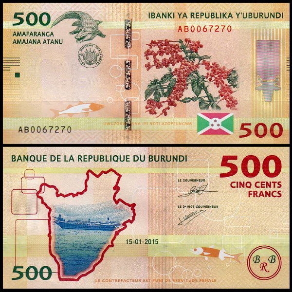 Бурунди 500 франков 2015 (UNC Pick 50)
