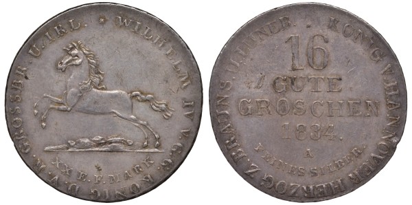 Брауншвейг-Каленберг-Ганновер 16 гутегрошен 1834 Вильгельм IV (1830-1837)