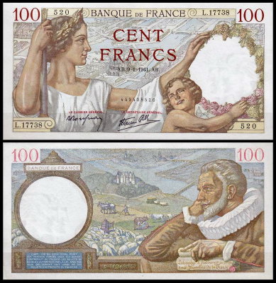 Франция 100 франков 1941 (UNC Pick 94)