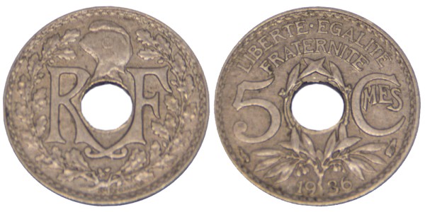 Франция, 5 сантимов 1936 год