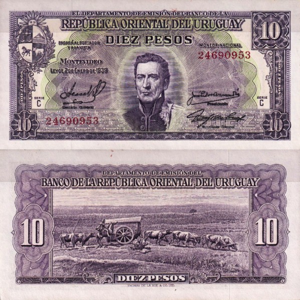 Уругвай 10 песо 1939 (UNC Pick 37)