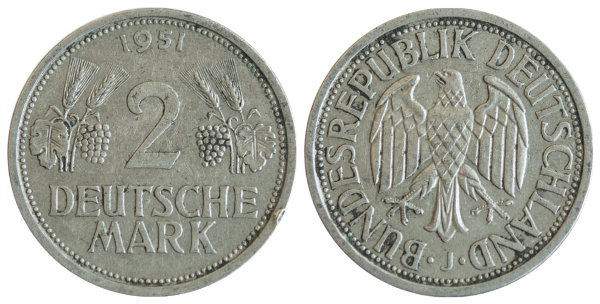 Германия, 2 марки 1951J год, XF №14