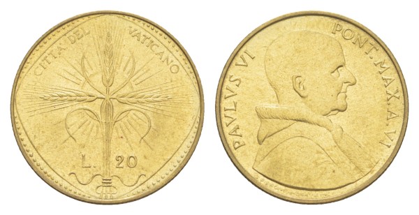 Ватикан, 20 лир 1968 год