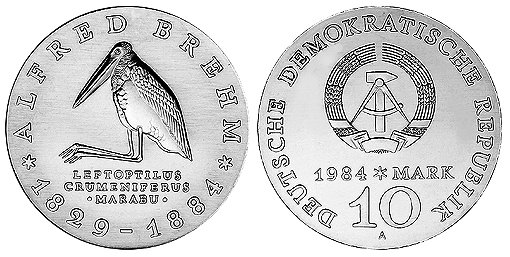 ГДР, 10 марок 1984 год, Альфред Эдмунд Брем
