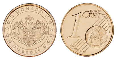 Монако, 1 цент 2001 (UNC, медь)
