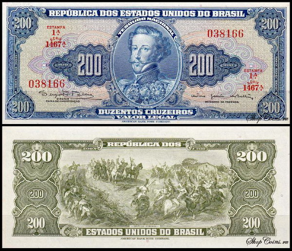 Бразилия 200 крузейро 1961-1964 (UNC Pick 171с) Подпись 14