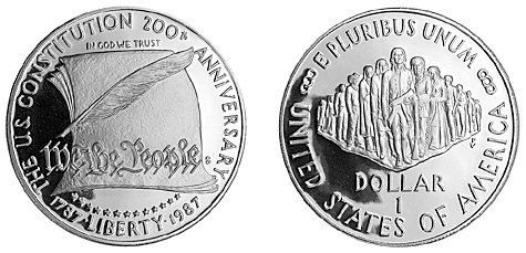 США, 1 доллар 1987 год, 200 лет подписания Конституции США, ПРУФ