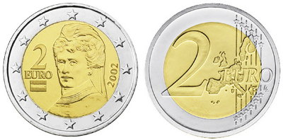 Австрия, 2 евро 2002 (UNC, биметалл)