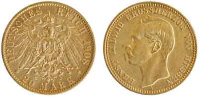 Гессен, 20 марок 1908 год, AUNC №4
