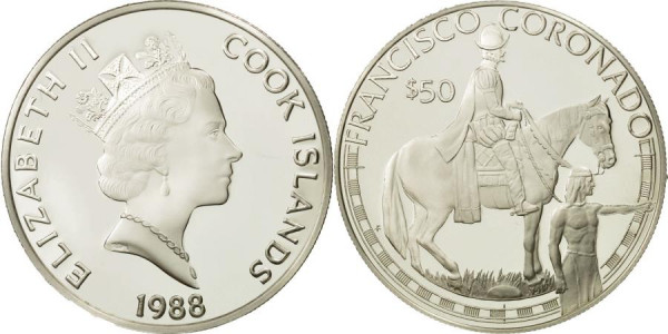 Острова Кука, 50 долларов 1988 год, Васкес де Коронадо