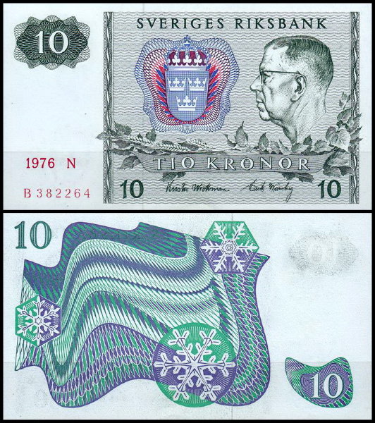 Швеция 10 крон 1976 (UNC Pick 52d)
