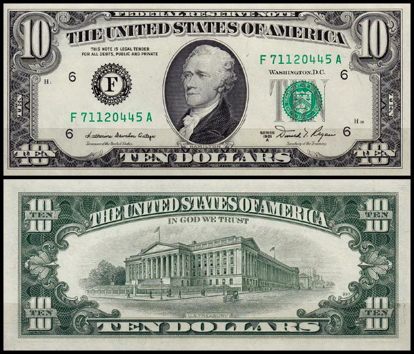США 10 долларов 1981A (UNC Pick 470b) Federal Reserve Note