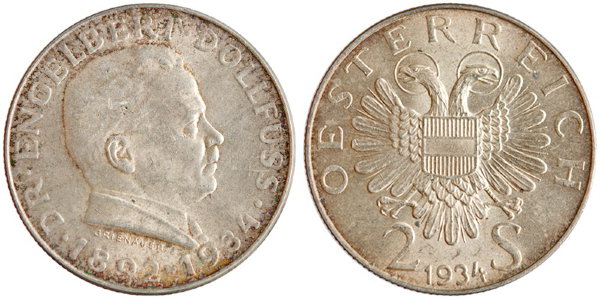 Австрия, 2 шиллинга 1934 год, Энгельберт Дольфусс №2