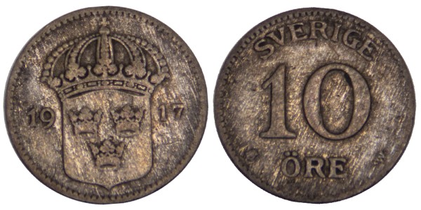 Швеция, 10 эре 1917 год