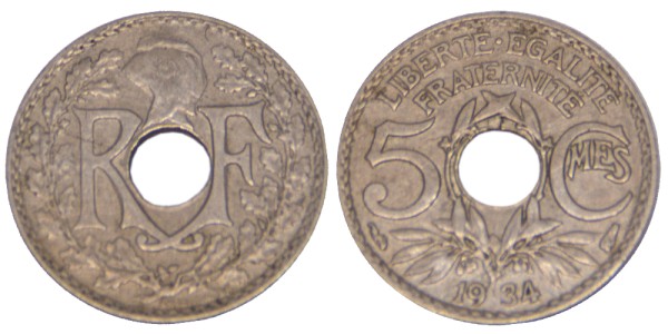 Франция, 5 сантимов 1934 год
