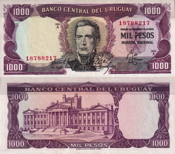 Уругвай 1000 песо 1967 (UNC Pick 49a)