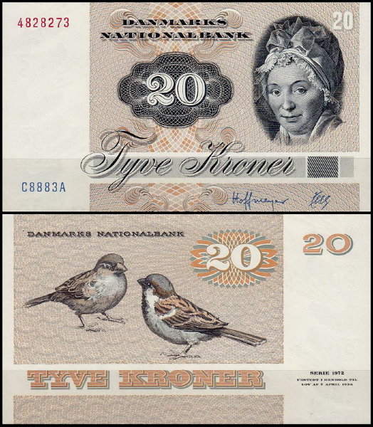 Дания 20 крон 1978-1988 (UNC Pick 49)