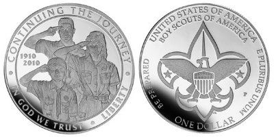 США, 1 доллар 2010 год, 100 лет бойскаутского движения, ПРУФ