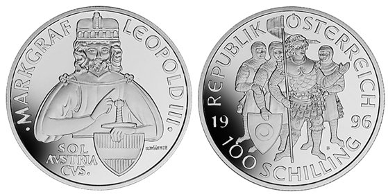Австрия, 100 шиллингов 1996 год, Леопольд III Бабенберг, ПРУФ