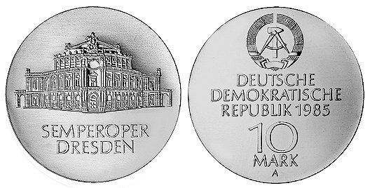 ГДР, 10 марок 1985 год, Семпер-опера в Дрездене
