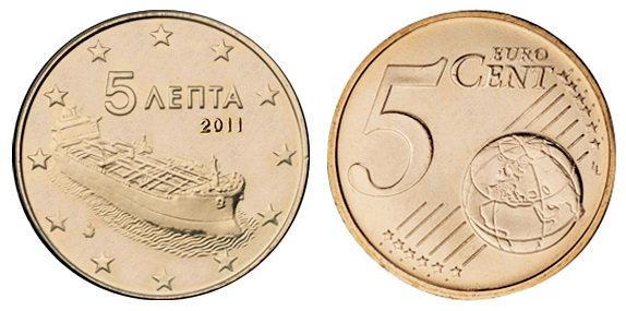 Греция, 5 центов 2011 (UNC, медь)