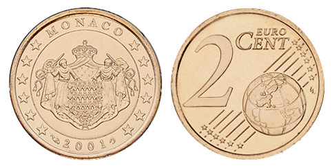 Монако, 2 цента 2001 (UNC, медь)