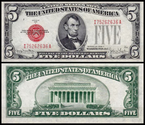 США 5 долларов 1928F (UNC Pick 379f) United States Note
