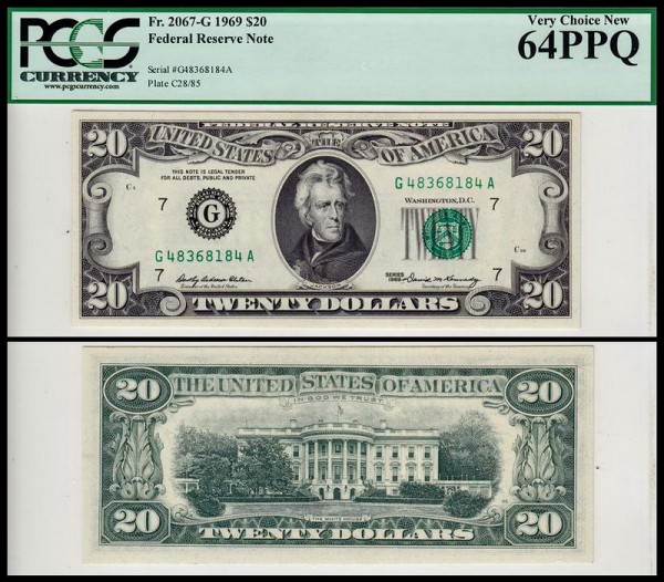 США 20 долларов 1969 (UNC Pick 452a) Federal Reserve Note. PCGS64