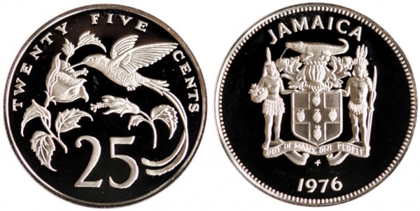 Ямайка, 25 центов 1976 год, ПРУФ