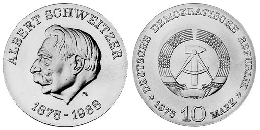 ГДР, 10 марок 1975 год, Альберт Швейцер