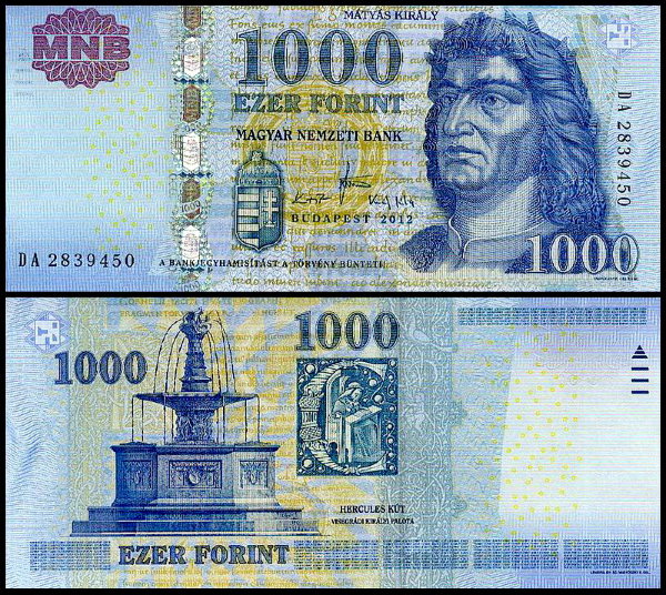 Венгрия 1000 форинтов 2009-2015 (UNC Pick 197)