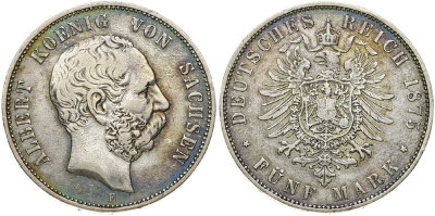 Саксония, 5 марок 1875 год