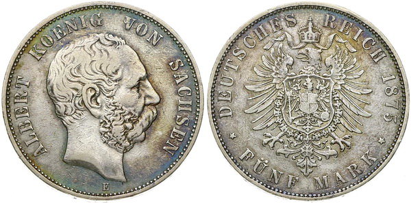 Саксония, 5 марок 1875 год